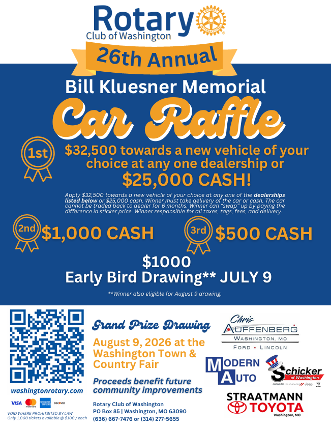 26th Annual Rotary Car Raffle | Rotary Club of Washington, MO
